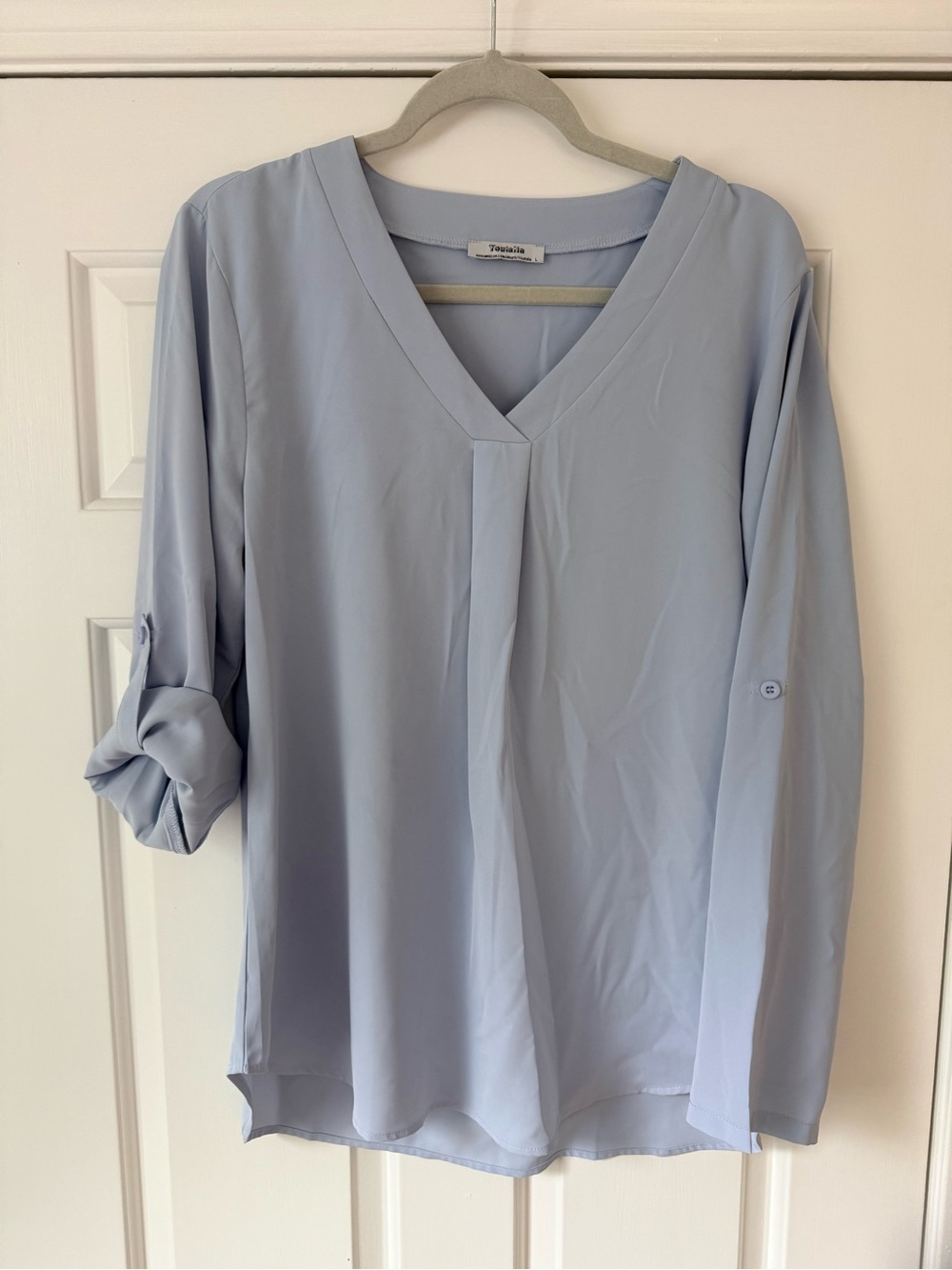 Amazon Youtalia Light Blue V-Neck Roll-Tab Blouse